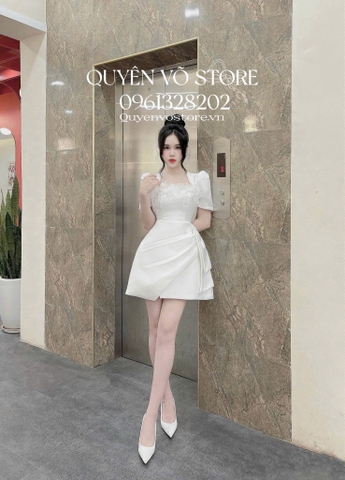 Đầm tafta vạt chéo lông vũ