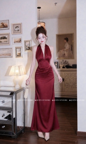 Đầm lụa cổ yếm - Đỏ