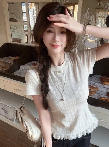 Áo thun cotton ren gấu thiết kế - 673
