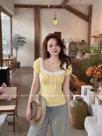 Áo thun cổ u viền bèo trơn