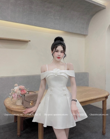 Đầm tafta 2 dây trễ vai