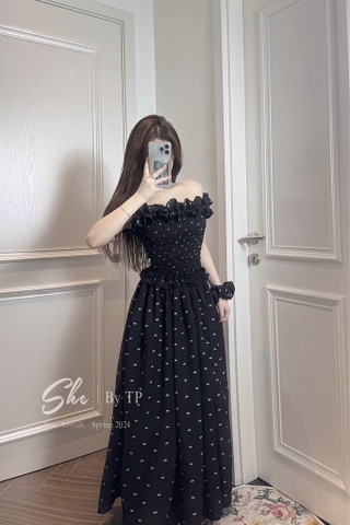 Đầm maxi nơ baby nhún bèo