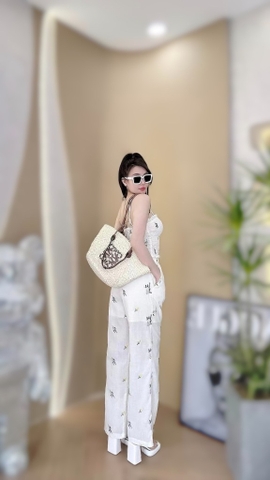 Set voan nhún hoa thêu ống suông - S