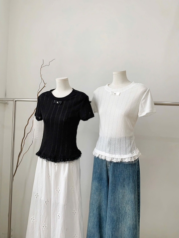 Áo thun cotton ren gấu thiết kế - 673