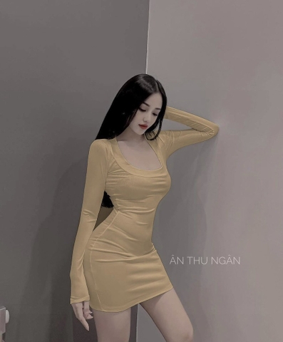 Đầm body tay dài thun gân Tr-N-XL-XC