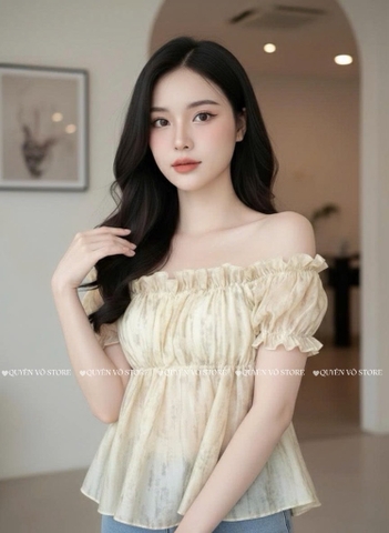 Áo nhún babydoll hoa vàng
