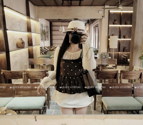 Set áo sơ mi lụa kèm áo 2 dây nhung