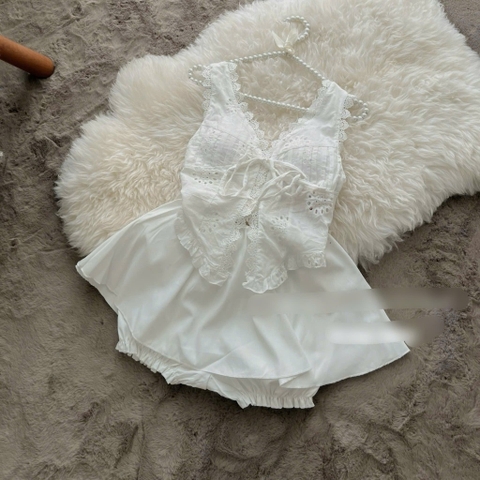 Set áo ren cúp cột dây x chân váy
