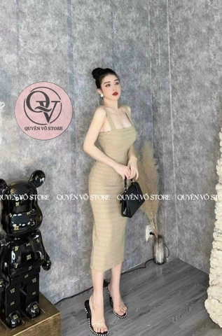 Đầm body 2 dây bản to Nâu