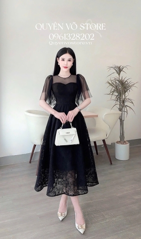 Đầm ren voan tay tiên cổ tròn - Đầm