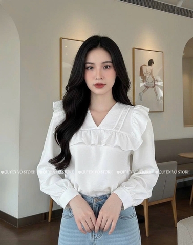 Áo cổ V bèo tay dài -Freesz 1489