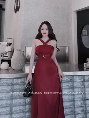 Đầm lụa dây chéo luồn tag