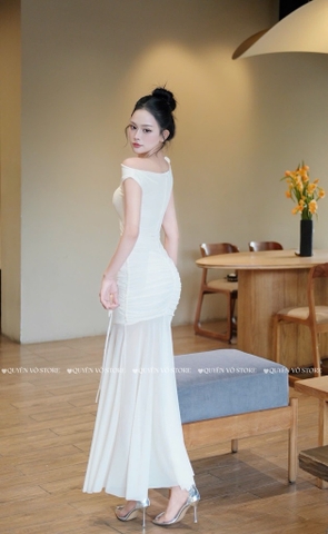 Đầm ôm body trễ vai - Kem