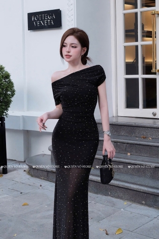 Đầm ôm body trễ vai dáng dài - Đen