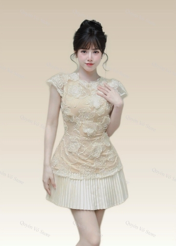 Set áo ren chân váy dập li