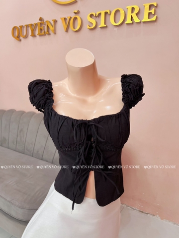 Áo ôm croptop xẻ - ĐEN