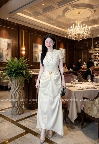 Đầm ren phối lụa