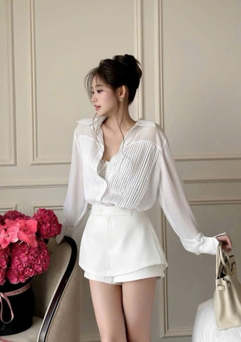 Set áo sơ mi trắng - bra ren