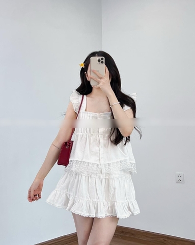 Set áo Babydoll tay tiên bèo chân váy viền ren