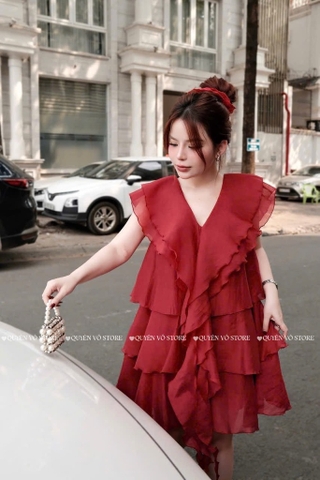 Đầm babydoll đỏ bèo tầng