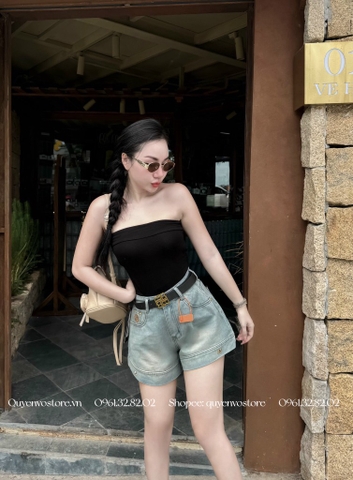 QJ 0043 Quần jean đùi xanh đính M