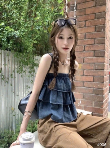 Áo jean tầng 2 dây