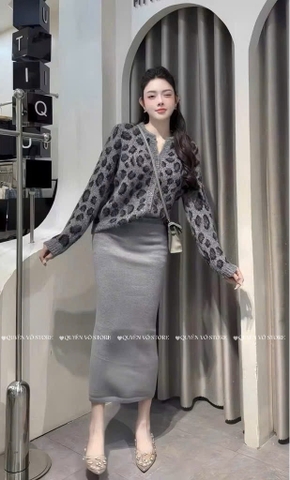 Áo khoác len da beo - Xám