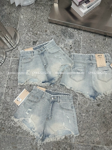 QJ 2185 Quần jean đùi lưng phối ren
