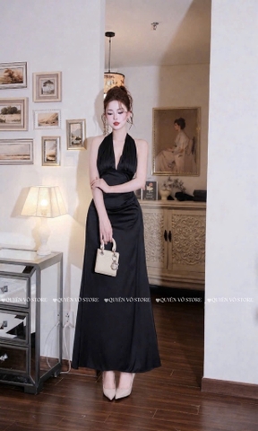 Đầm lụa cổ yếm - Đen