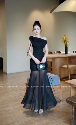 Đầm ôm body trễ vai - Đen