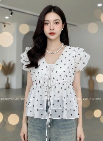 Áo Babydoll tơ chấm bi