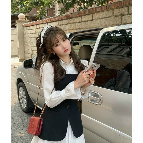 Set đầm sơ mi kèm gile