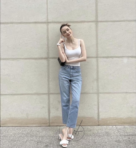 Quần jean ống suông xanh SML