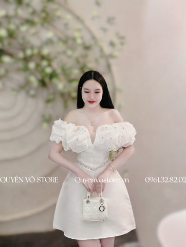 Đầm trễ vai bèo nhún đính ngọc
