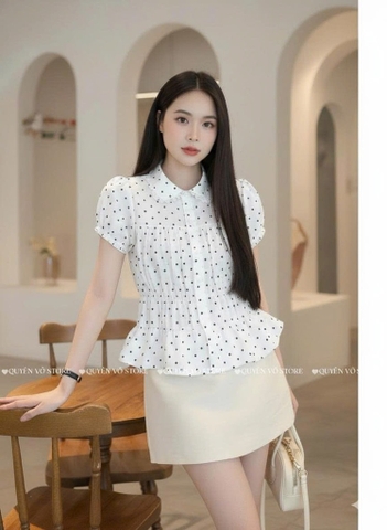 Áo sơ mi babydoll chấm bi to - 1452