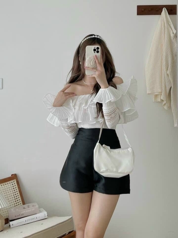 Set áo bẹt vai tầng tay bo chun