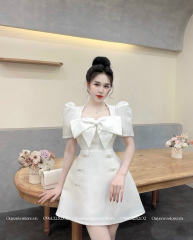 Đầm tafta nơ ngực kèm nơ đá