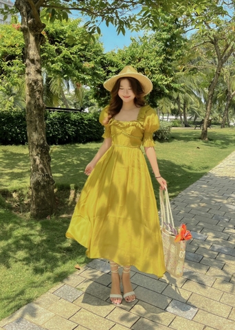 Đầm bo tay viền ren bèo ngực