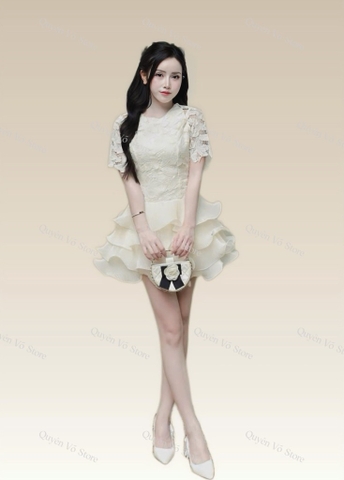 Đầm ren tay lững khoét vai chân váy bèo