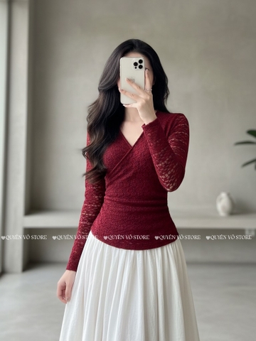 Áo ren ôm body đắp chéo - Đỏ 1506