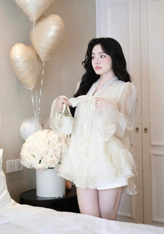 Set áo voan tơ nude td loe nơ cổ