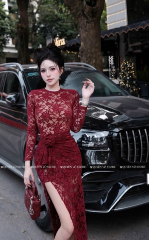 Đầm ren ôm body - Đỏ