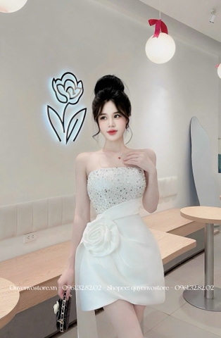 Đầm cúp ngực kim sa hoa hồng - S