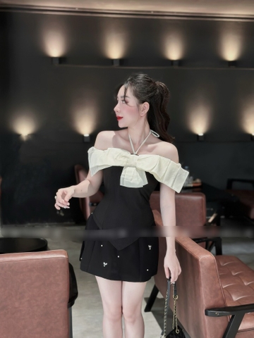 Áo thun trễ vai cài nơ - Chất tăm lạnh