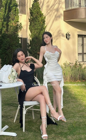 Đầm body cổ đỗ hoa hồng - (Freesize dưới 54kg)