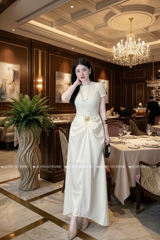 Đầm ren phối lụa