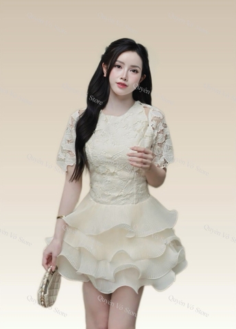 Đầm ren tay lững khoét vai chân váy bèo