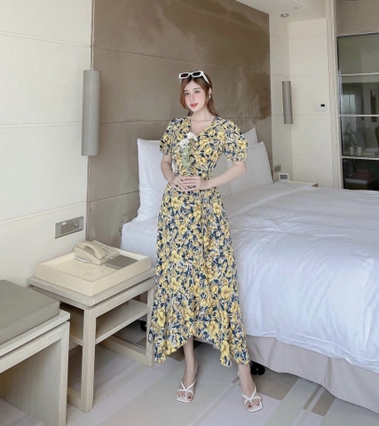 Đầm maxi hoa vàng S
