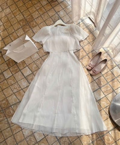 Set đầm maxi voan tơ đính hoa