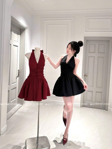 Đầm cổ yếm xòe nhún ngực